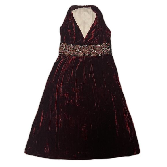 Cynthia Steffe Dresses & Skirts - Cynthia Steffe Size 10 Garnet Velvet Halter Dress NWT Style 8355942